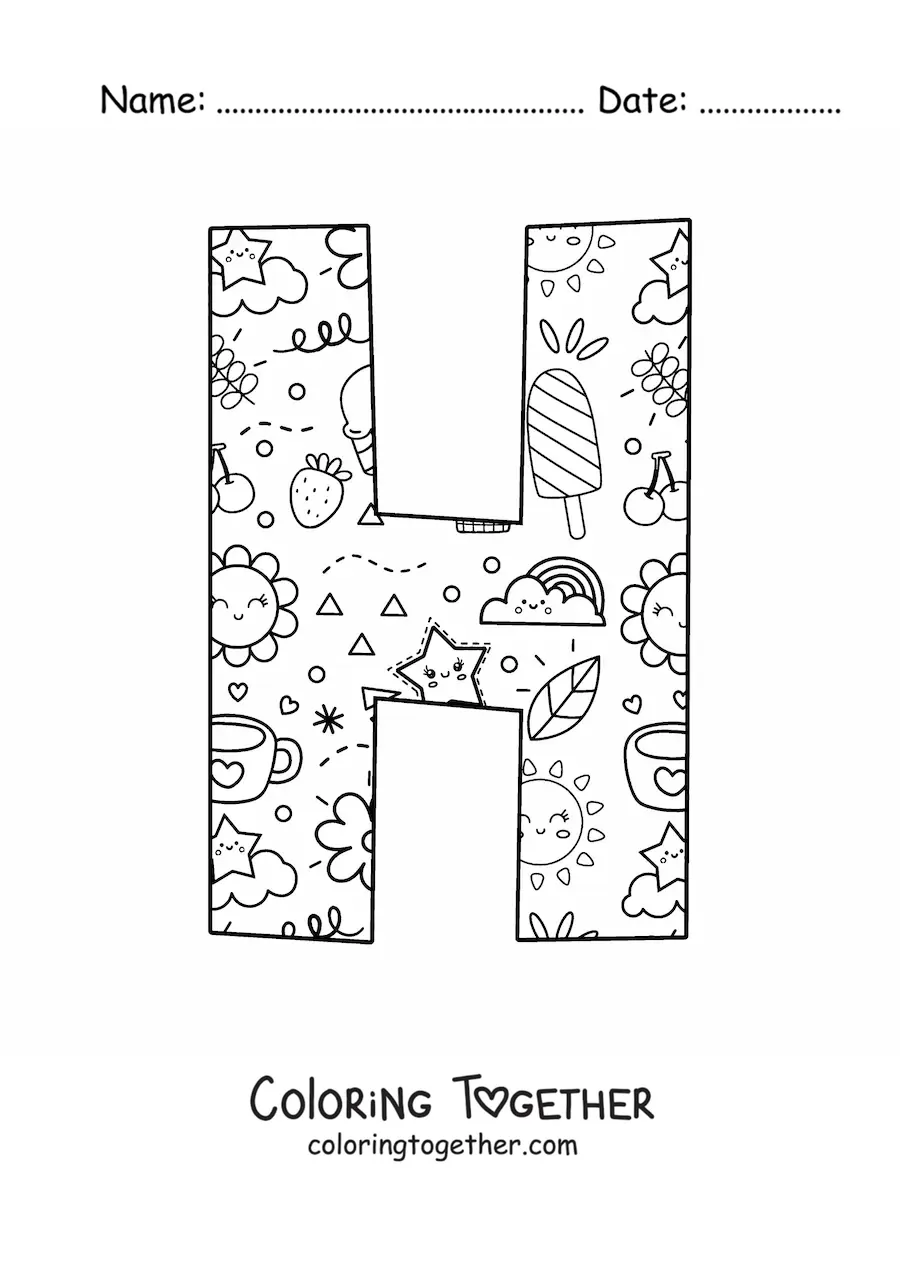 Coloring page of the cartoon letter h