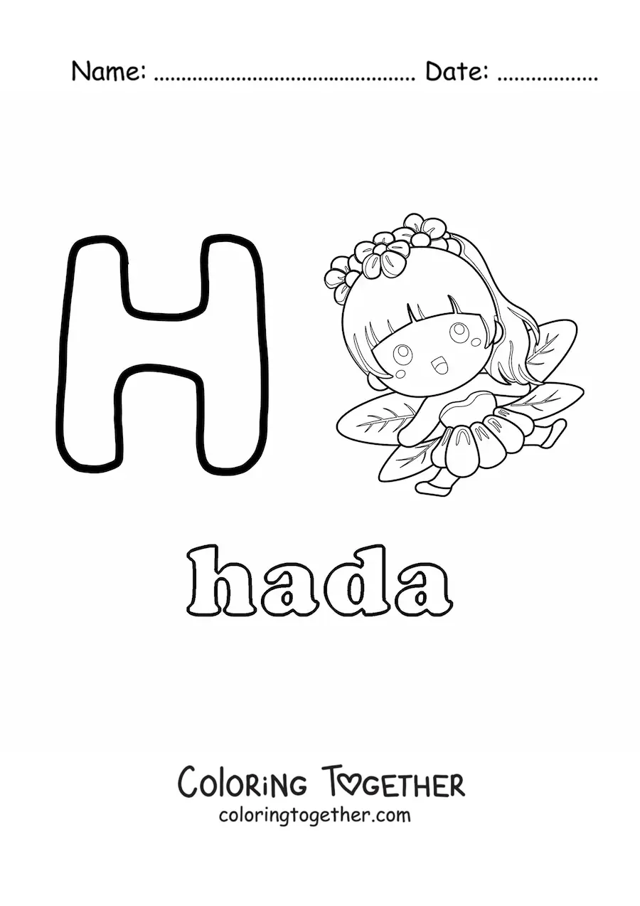 Coloring page of h is for fairy