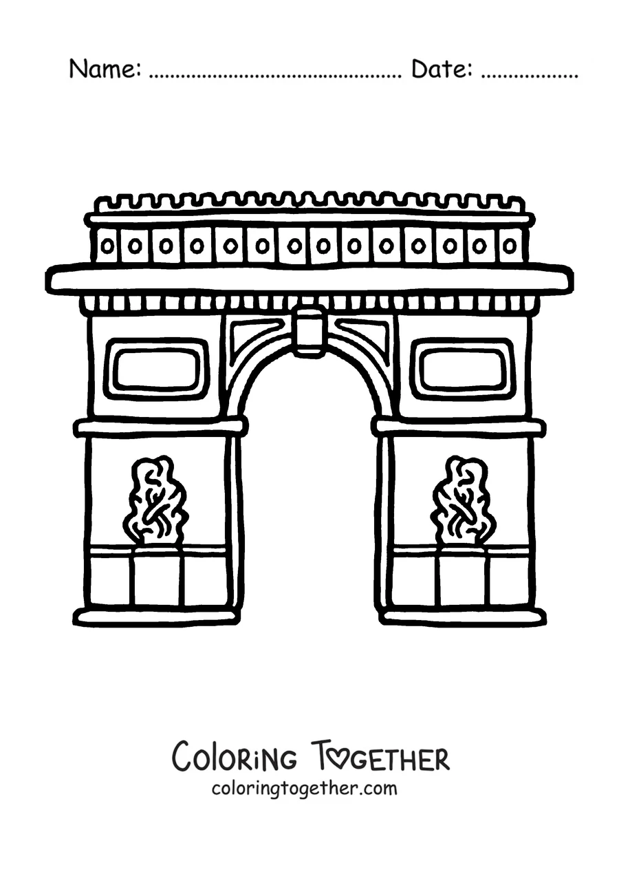 Coloring page of the Arc de Triomphe with its carved reliefs