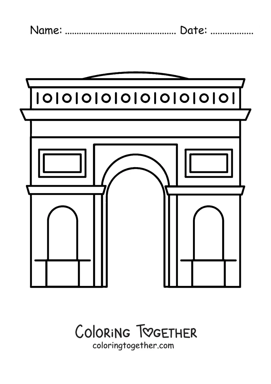 Coloring page of the Arc de Triomphe seen from the front