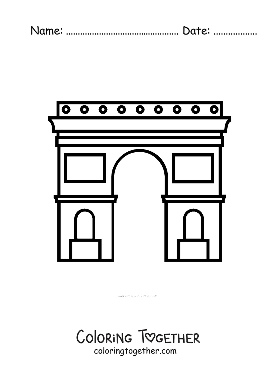 Coloring page of the Arc de Triomphe from the front in a simple style