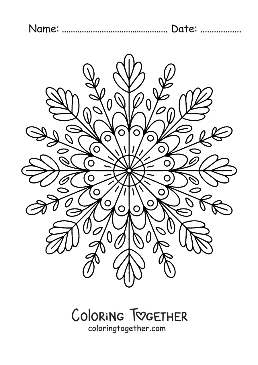 Coloring page of an autumn star-shaped mandala with thin leaves and twigs