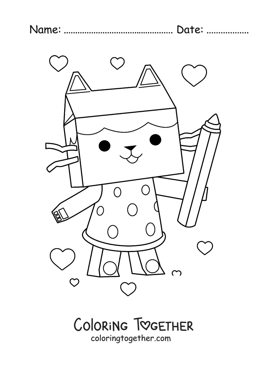 Coloring page of Baby Box holding a giant pencil