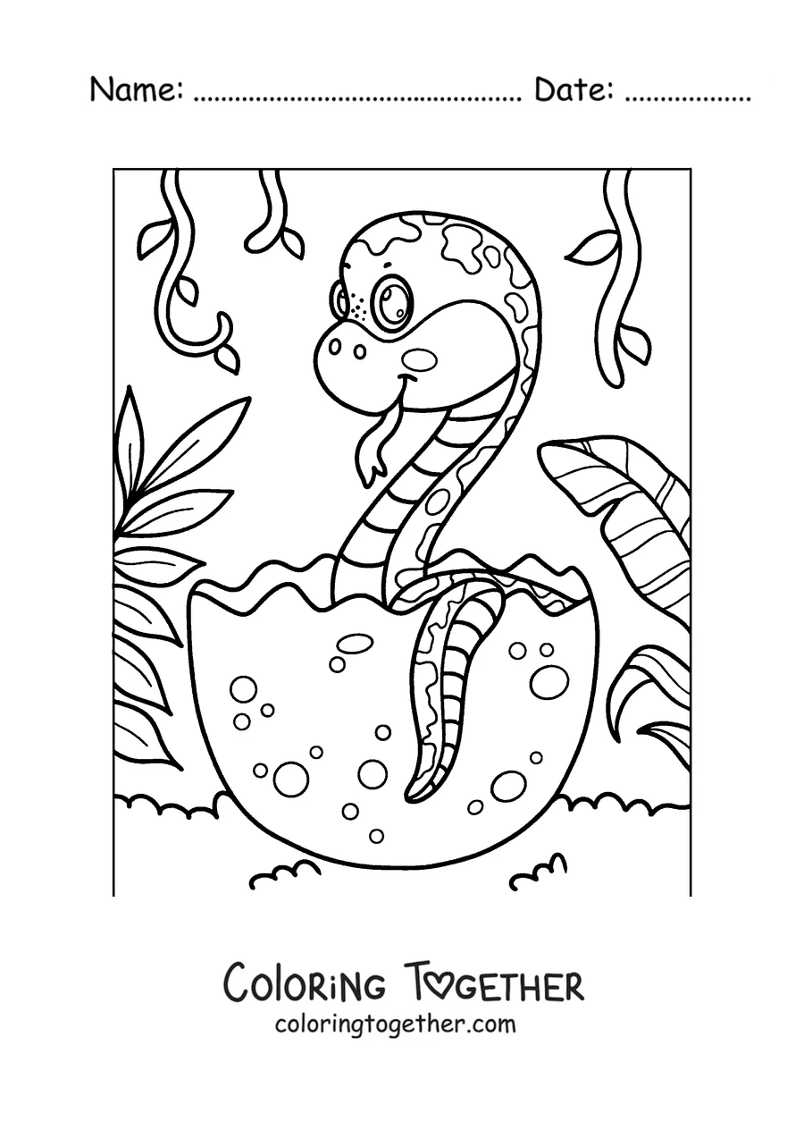 Coloring page of a baby snake hatching from its egg