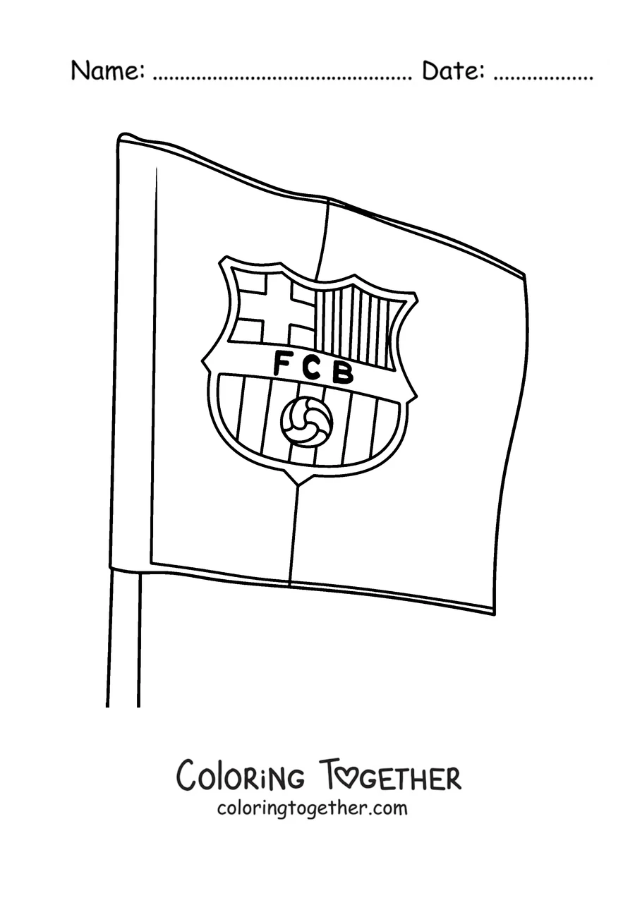 Coloring page of a Barcelona flag with the crest and the letters FCB