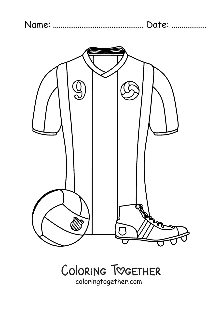 Coloring page of the Barcelona jersey, ball and boots