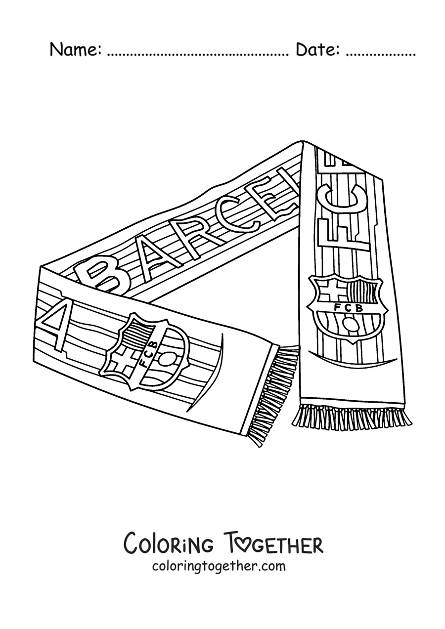 Coloring page of a Barcelona fan scarf with the crest