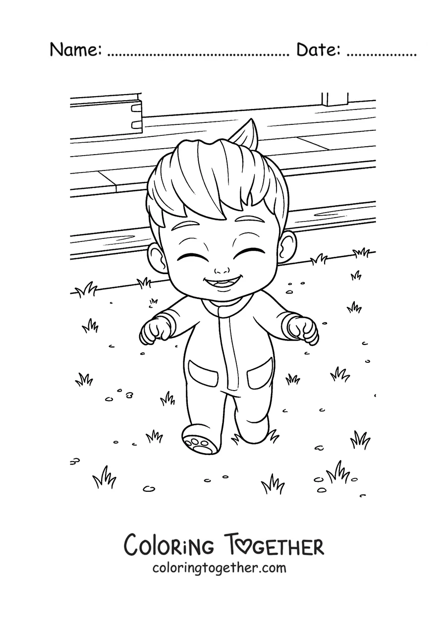 Coloring page of a happy Bebefinn with a big smile