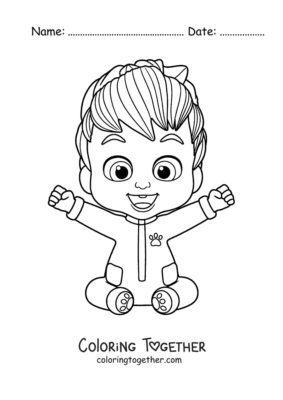 Coloring page of Bebefinn sitting with his arms up