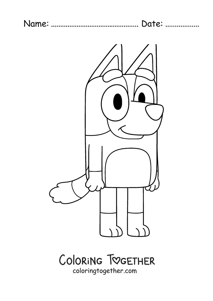 Coloring page of Bingo, Bluey's sister, jumping