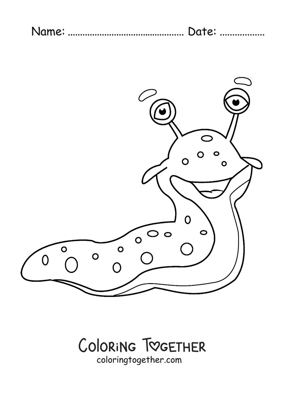 Coloring page of a friendly slug with big eyes and spots