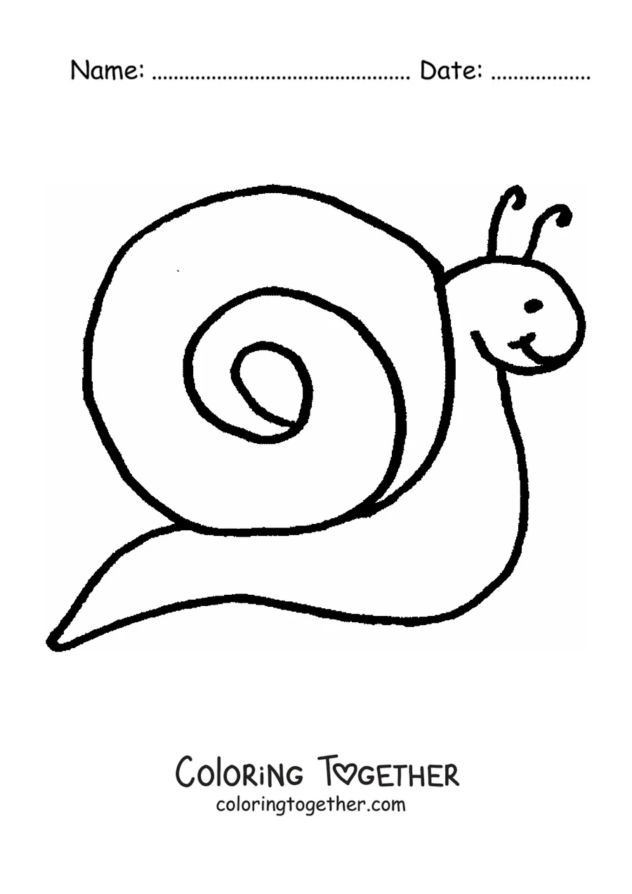 Coloring page of a cartoon snail seen from the side