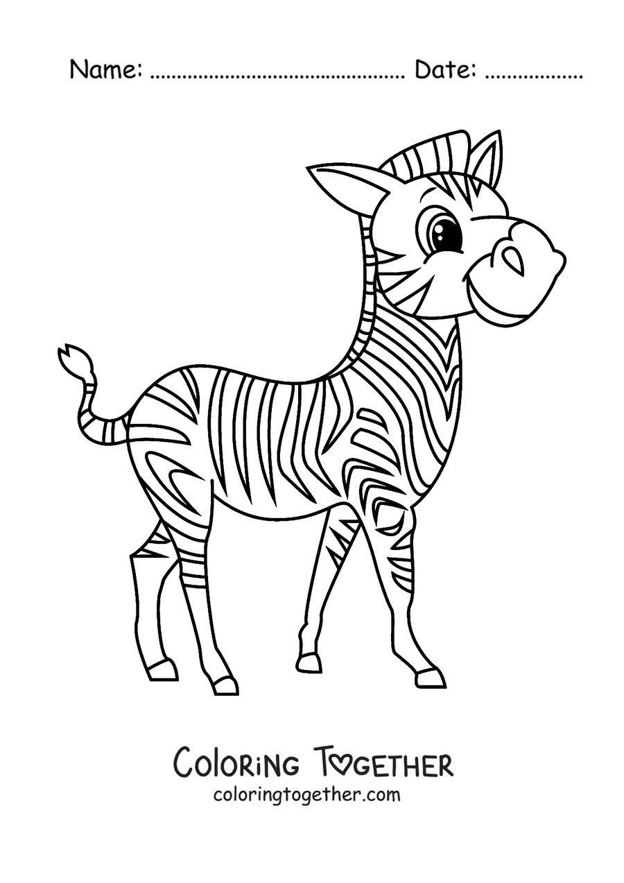 Coloring page of a cartoon zebra