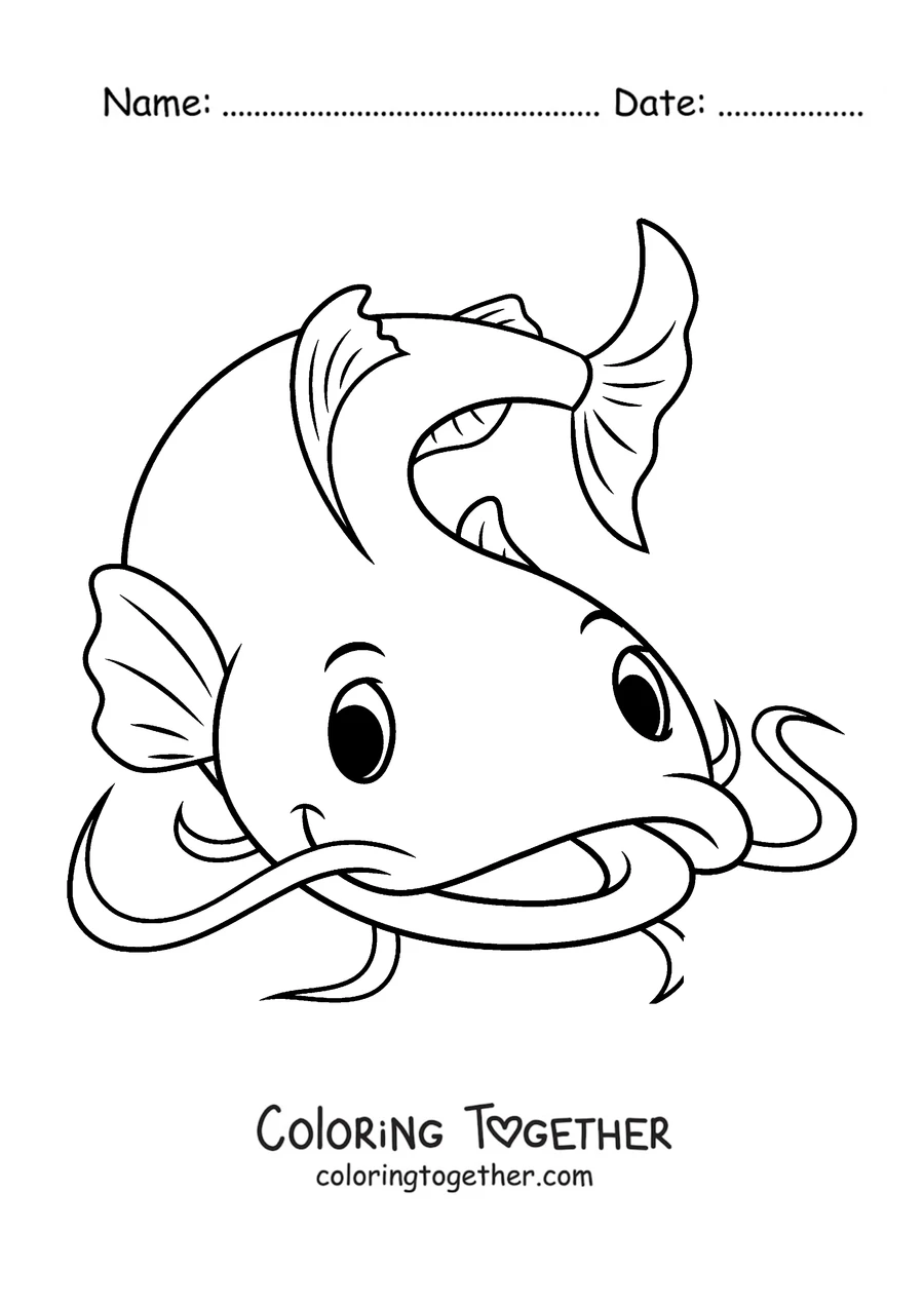 Coloring page of a catfish face with long whiskers