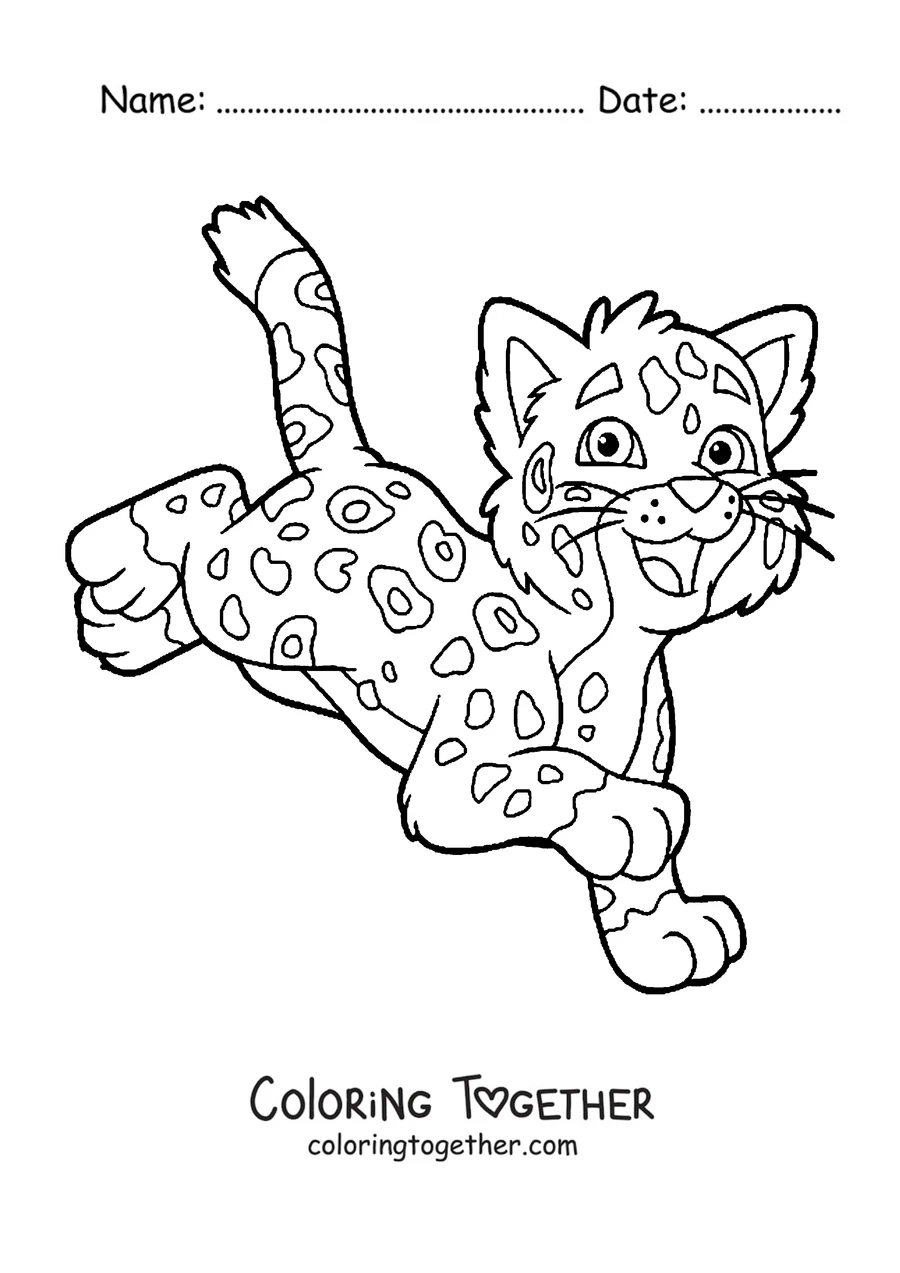Coloring page of a cheetah cub running