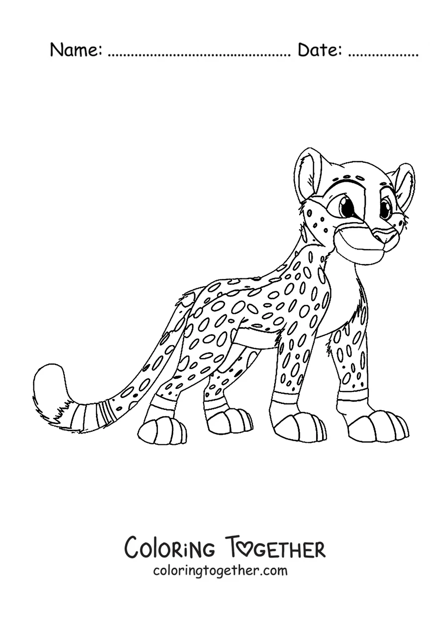 Coloring page of a cheetah cub standing