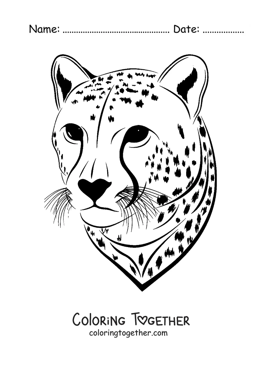 Coloring page of a close-up of a cheetah's face