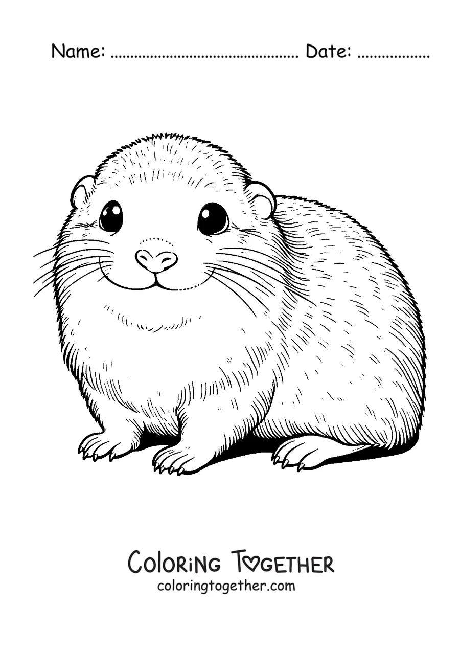 Coloring page of a chubby lemming facing forward