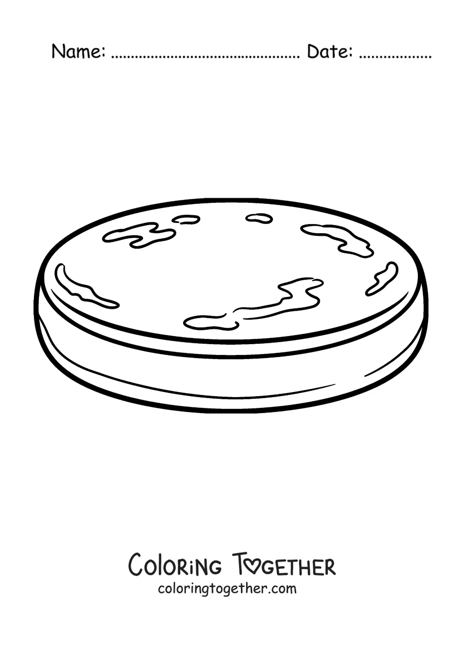 Coloring page of a classic round arepa