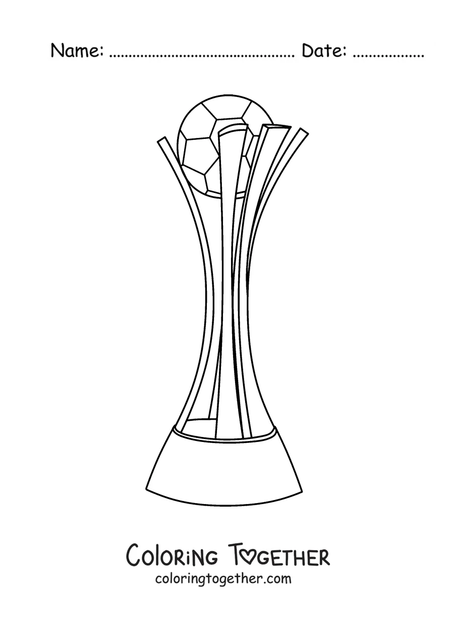 Coloring page of the Club World Cup trophy with a ball on top