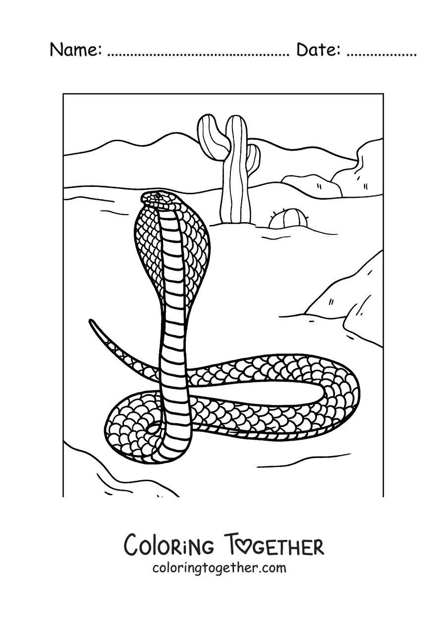 Coloring page of a cobra with its hood spread
