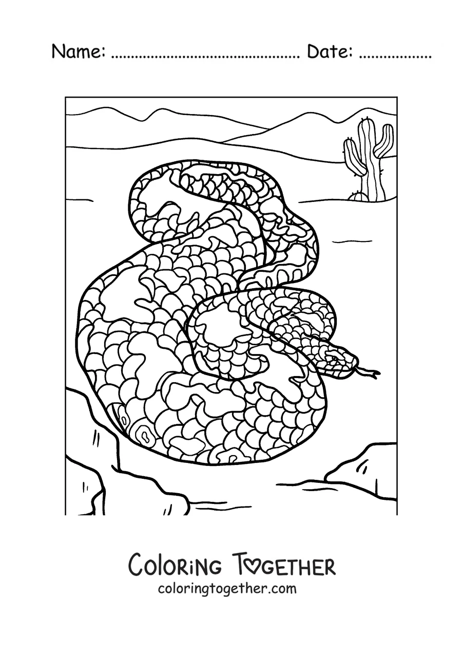 Coloring page of a coiled boa constrictor