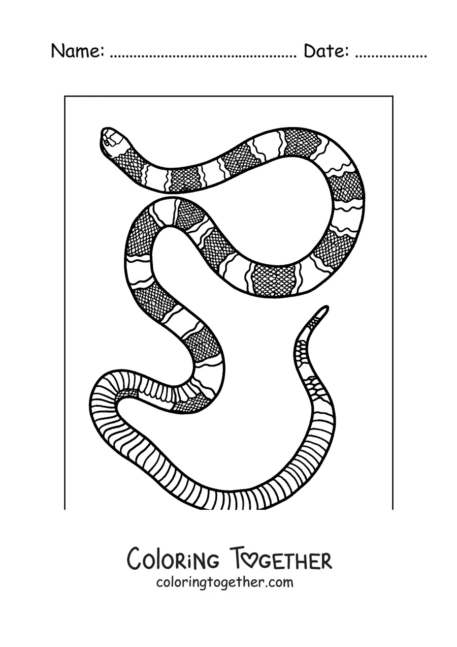 Coloring page of a coral snake with bands