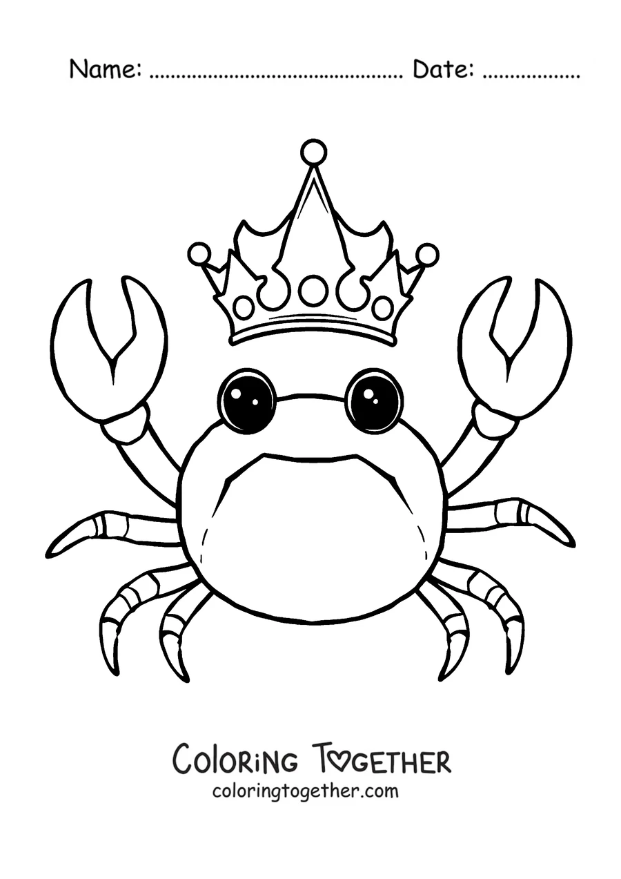 Coloring page of a crab wearing a king's crown