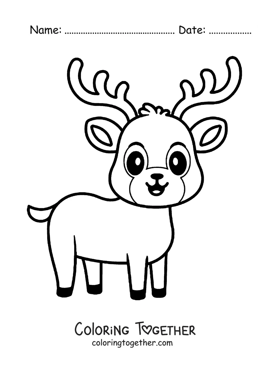 Coloring page of a cute baby deer seen from the front