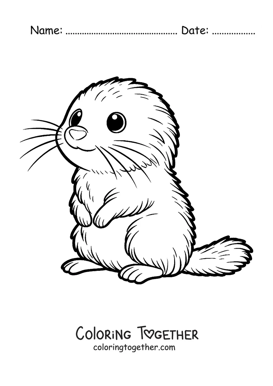 Coloring page of a cute lemming sitting facing forward