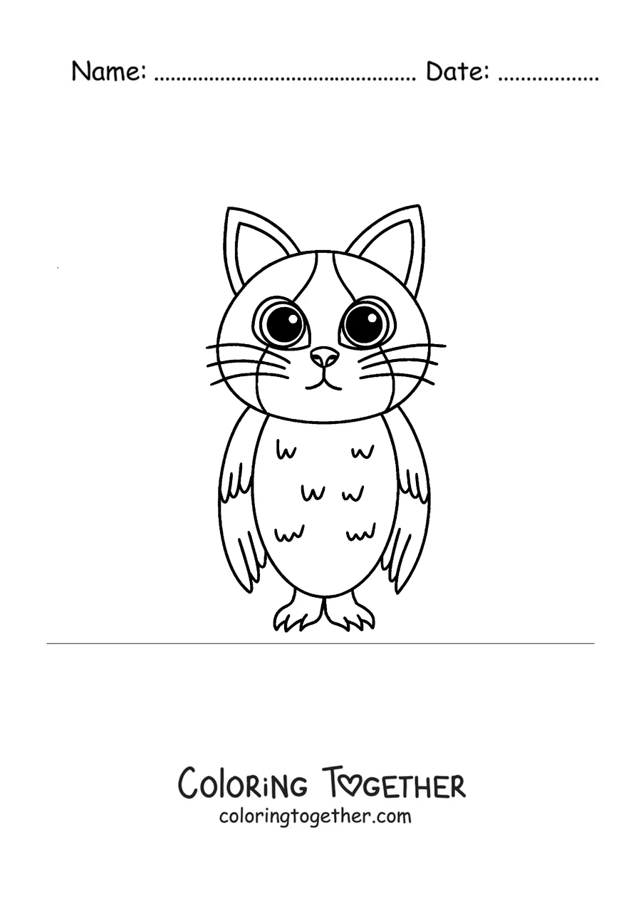Coloring page of a cute Meowl seen from the front