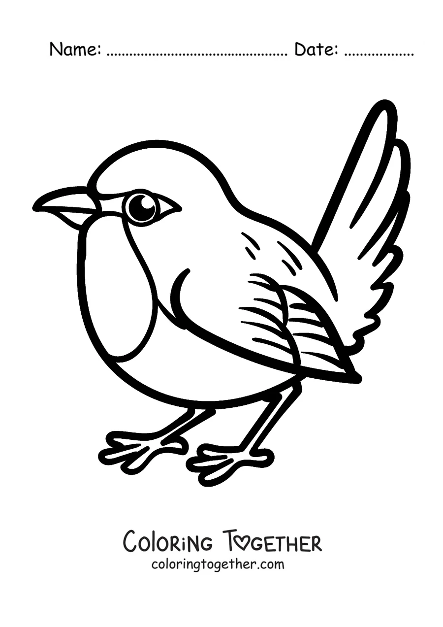 Coloring page of a cute cartoon robin with its tail up