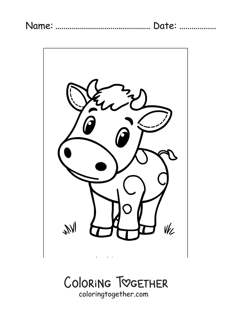 Coloring page of cute spotted cartoon cow