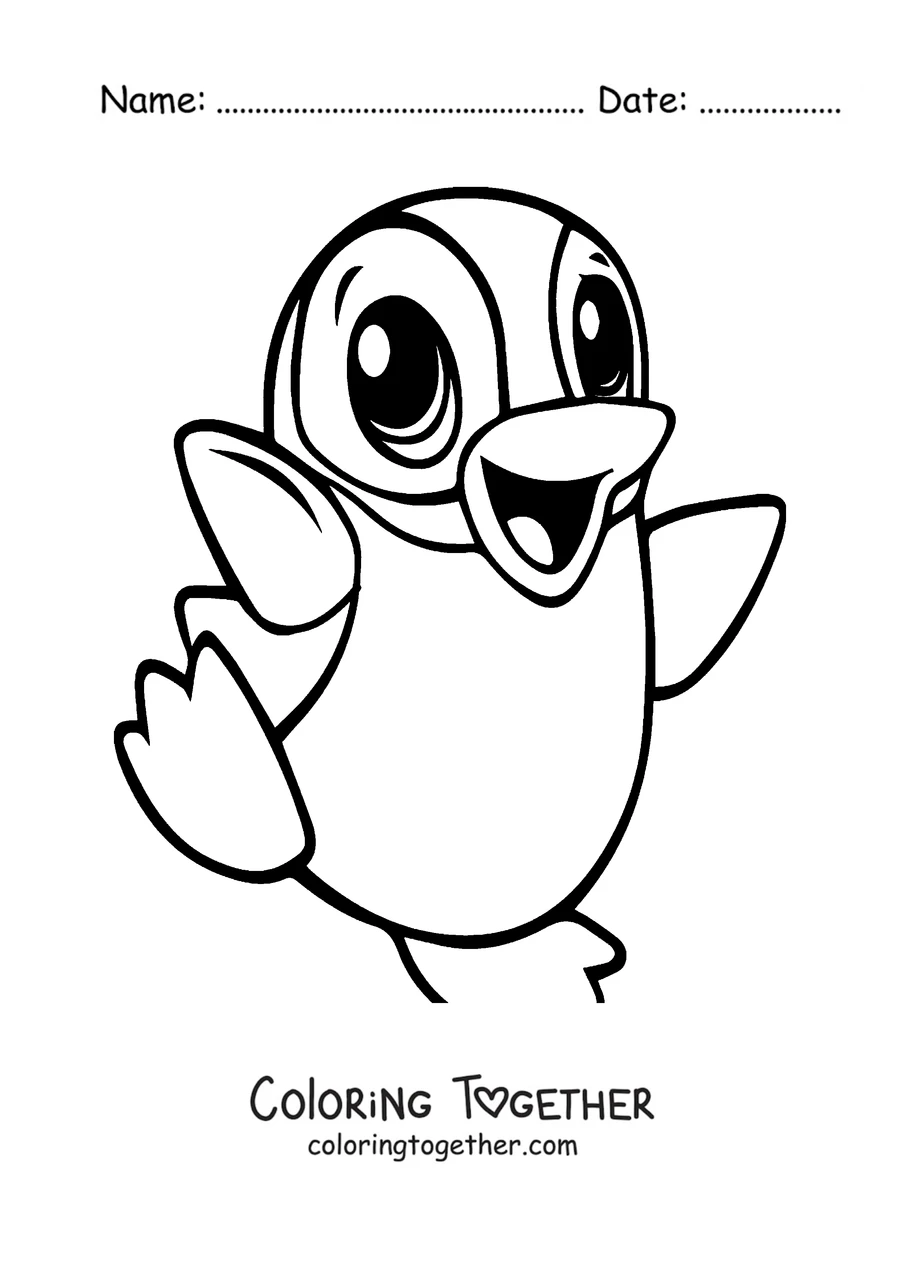 Coloring page of a baby penguin dancing