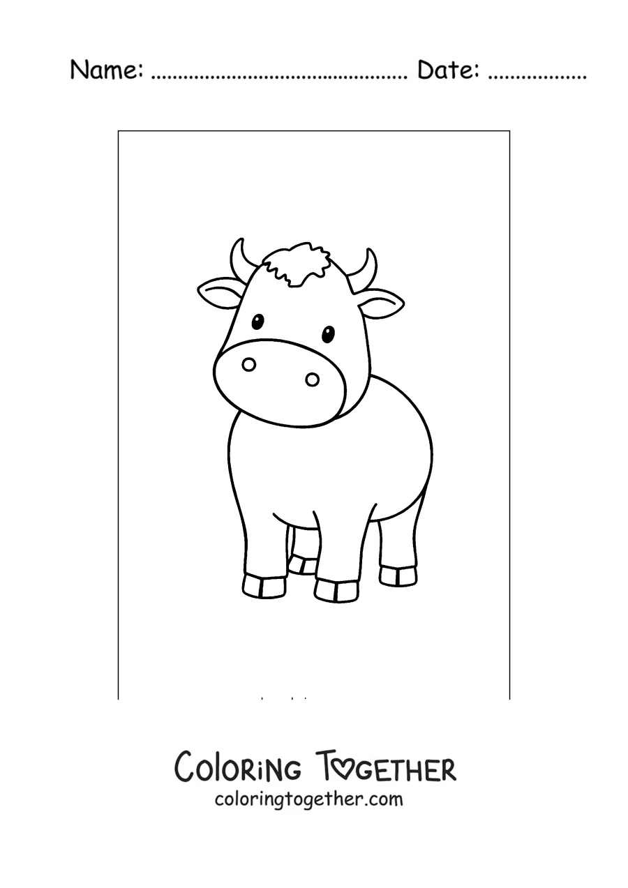Coloring page of easy cow for little kids