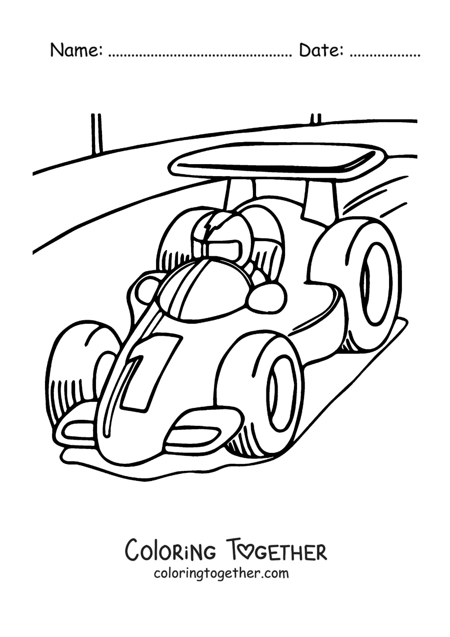 Coloring page of a classic Formula 1 car with the number 7
