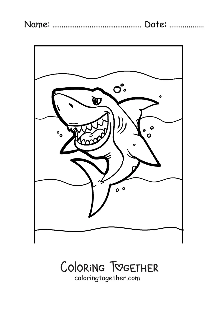 Coloring page of a great white shark showing its teeth