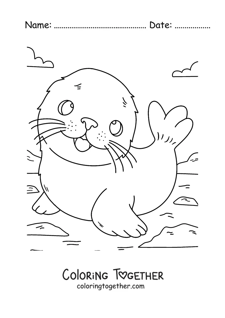 Coloring page of a white harp seal pup