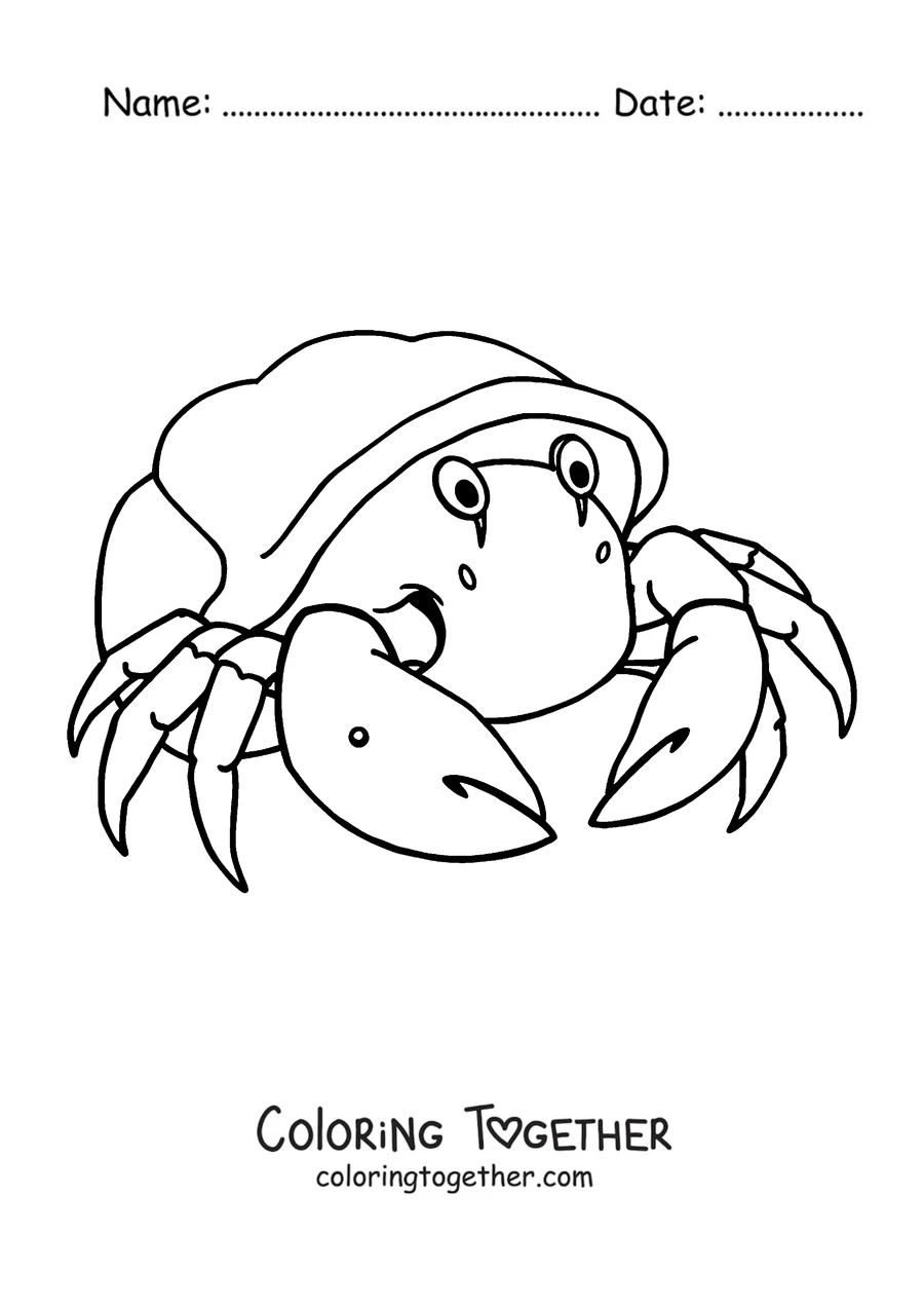 Coloring page of a hermit crab in its shell
