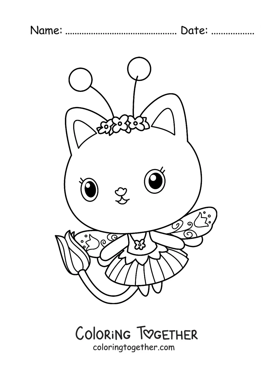 Coloring page of Kitty Fairy, the fairy cat