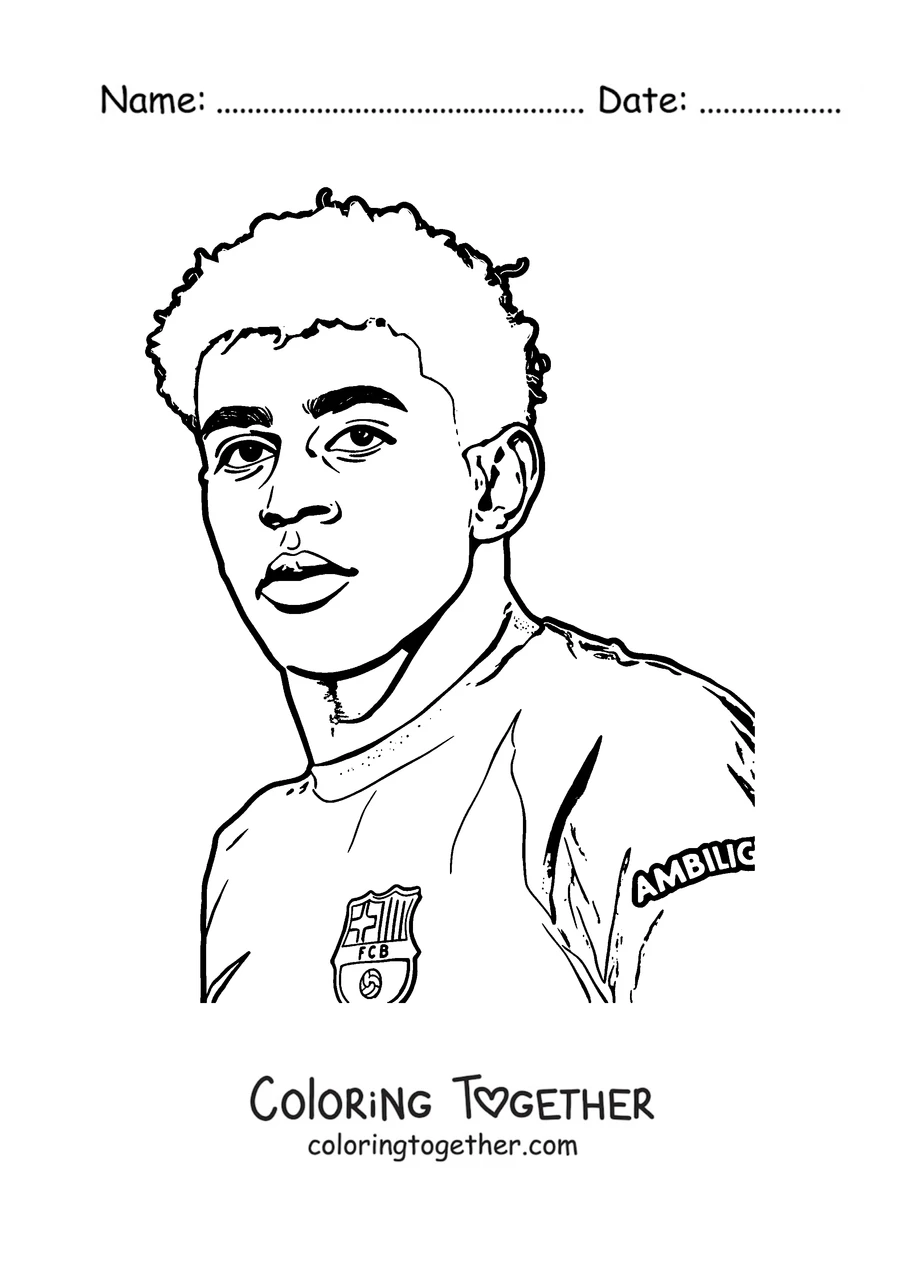 Coloring page of Lamine Yamal's smiling face