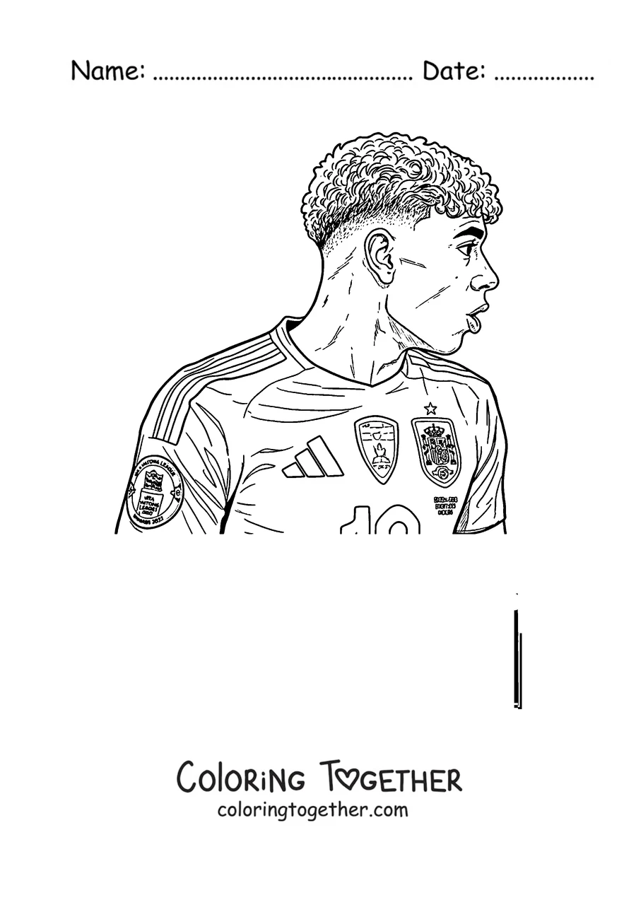Coloring page of Lamine Yamal in the Spain national team shirt