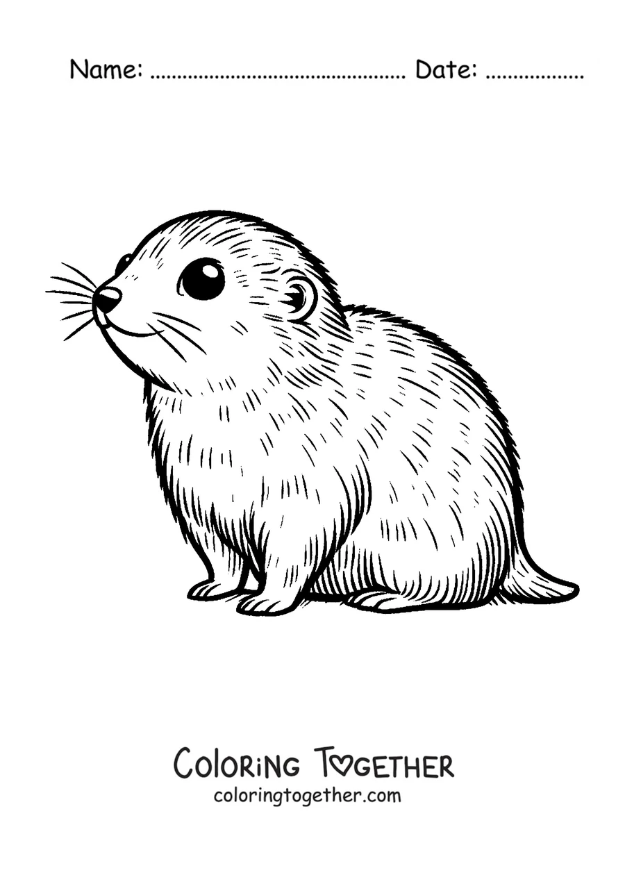 Coloring page of a lemming sitting in profile with whiskers