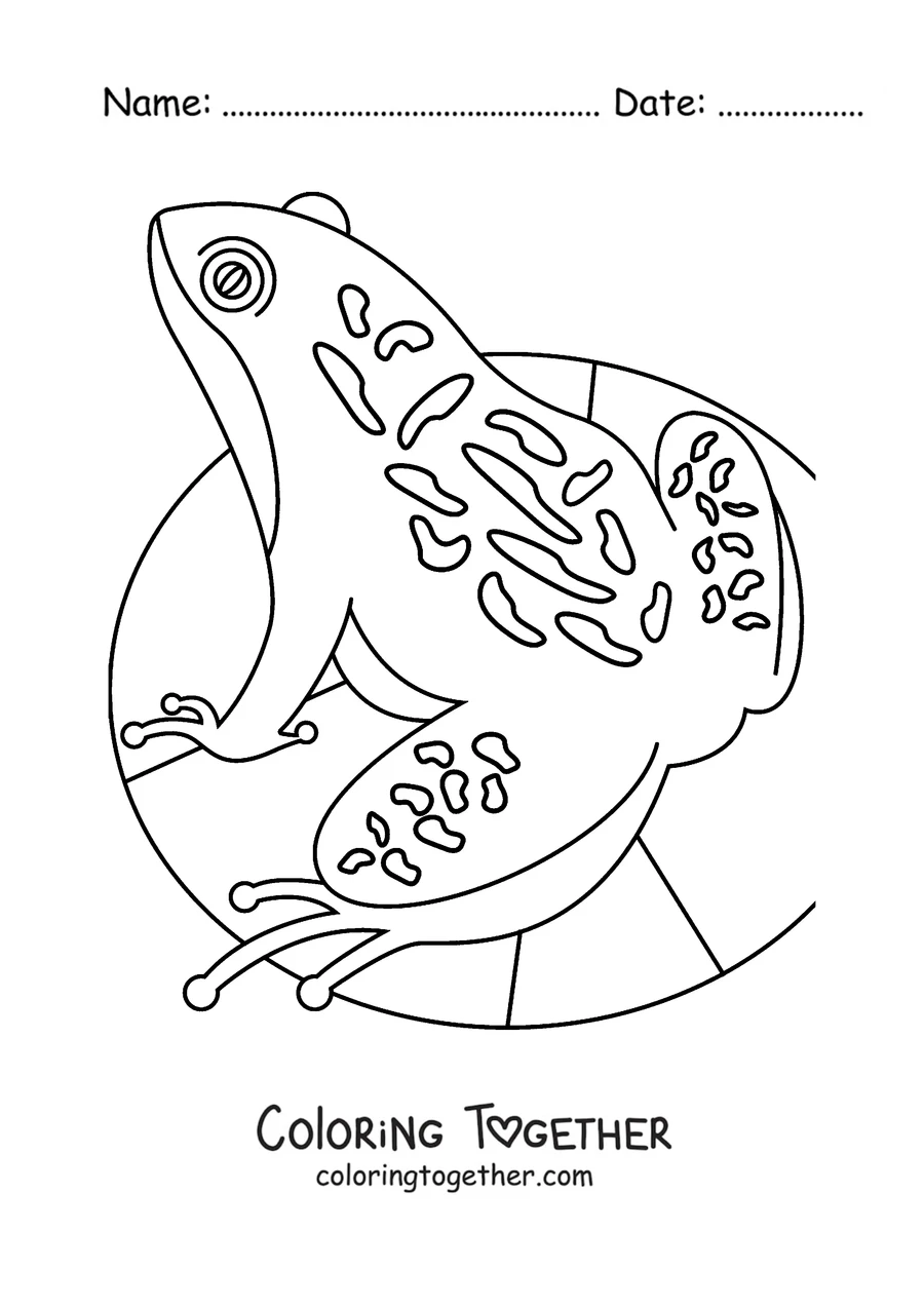 Coloring page of a frog with mandala-style patterns on a lily pad