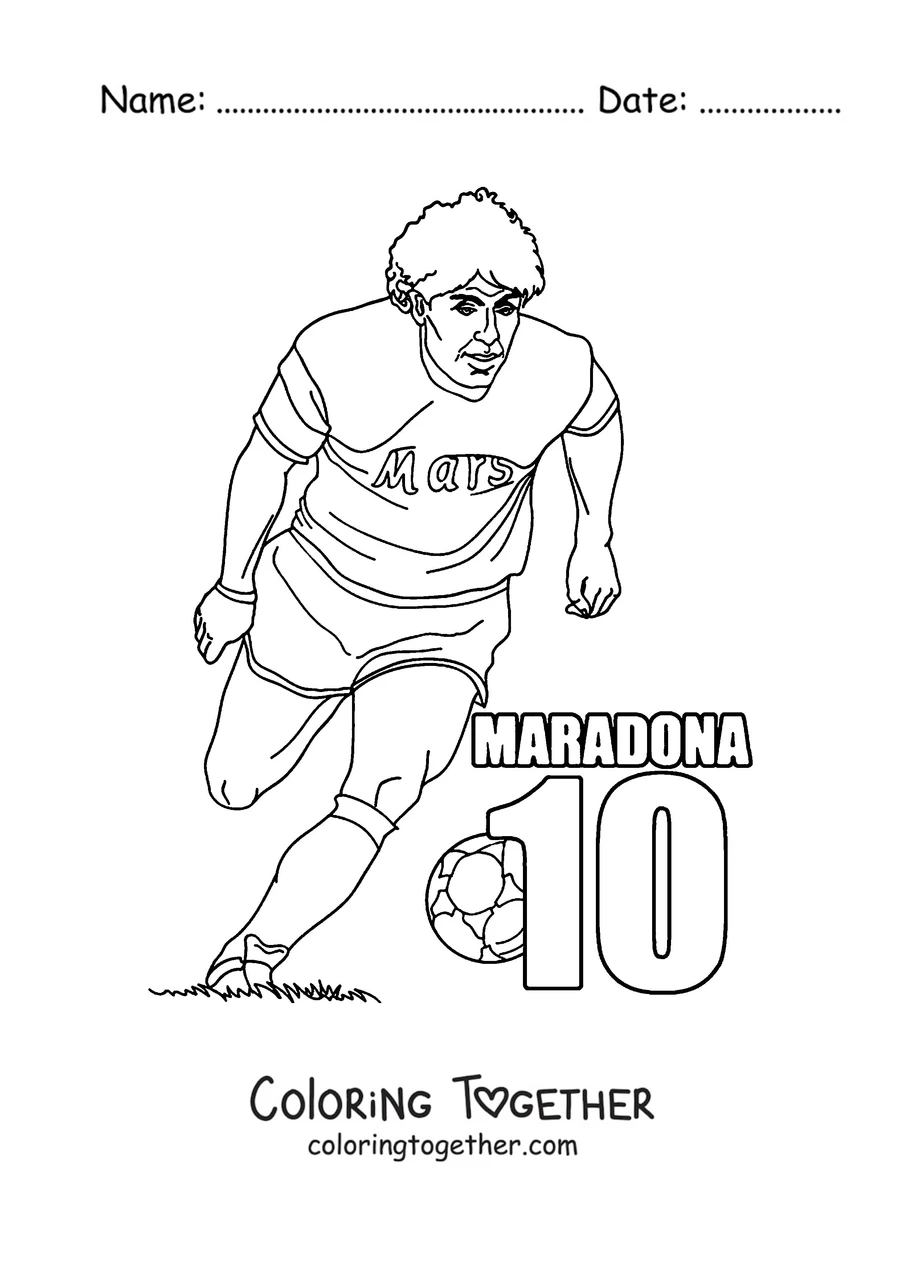 Coloring page of Maradona running in the number 10 shirt