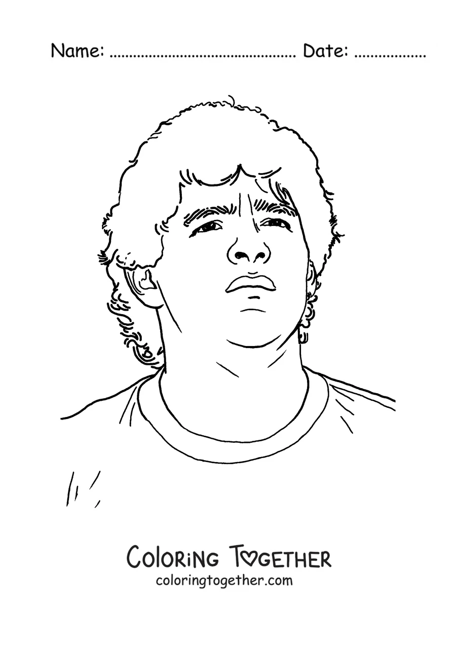 Coloring page of a portrait of Maradona