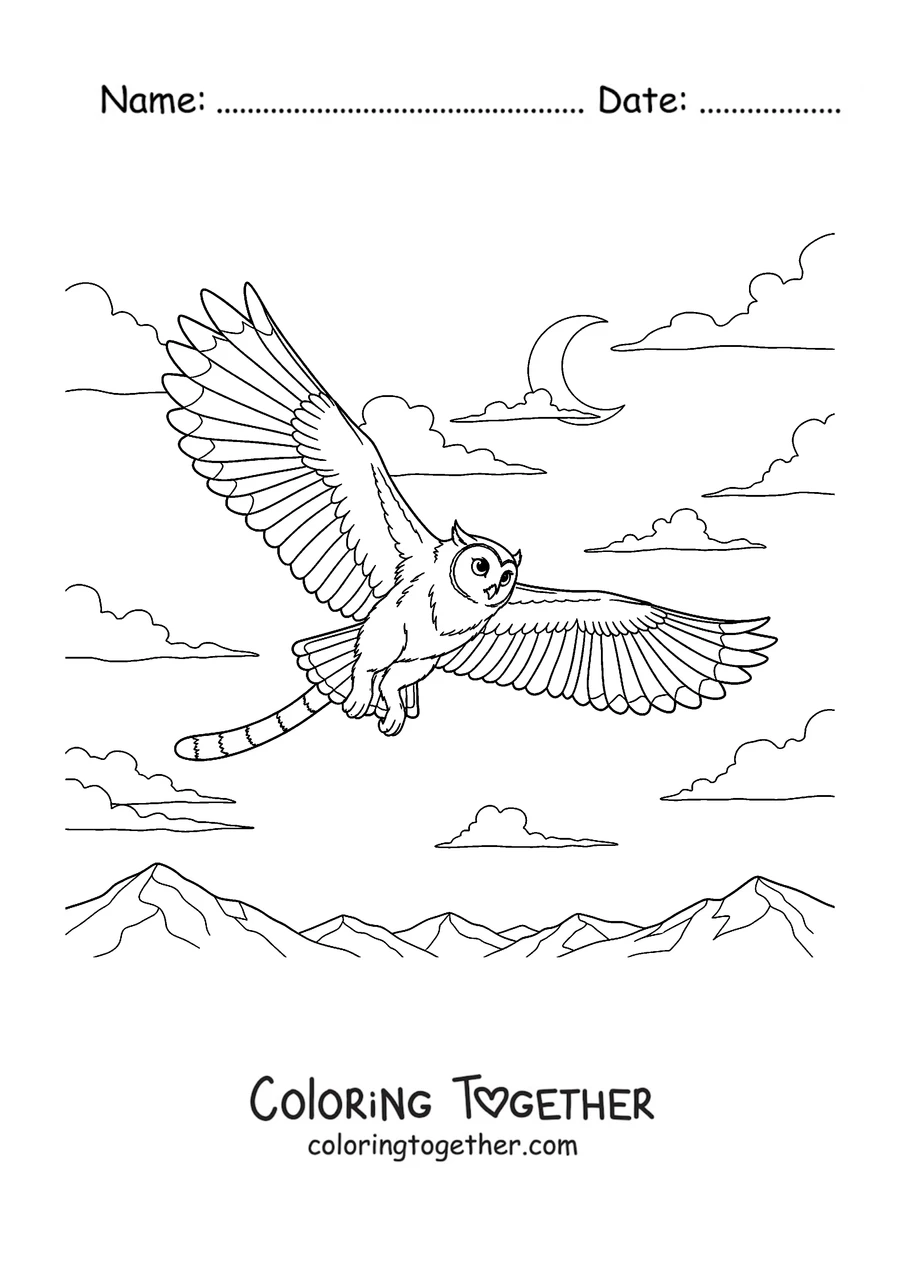 Coloring page of a Meowl flying under the moon