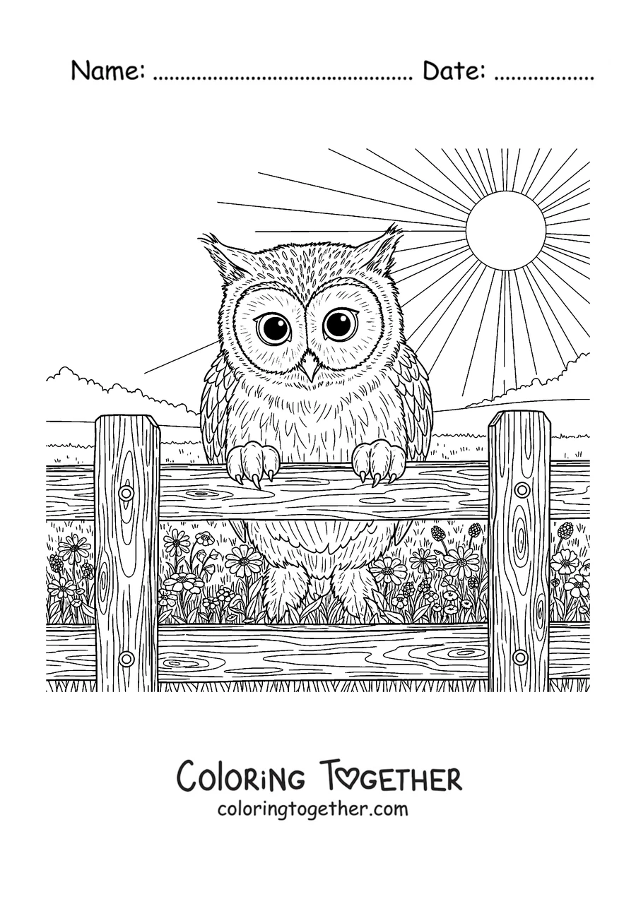 Coloring page of a Meowl perched on a fence in the sun