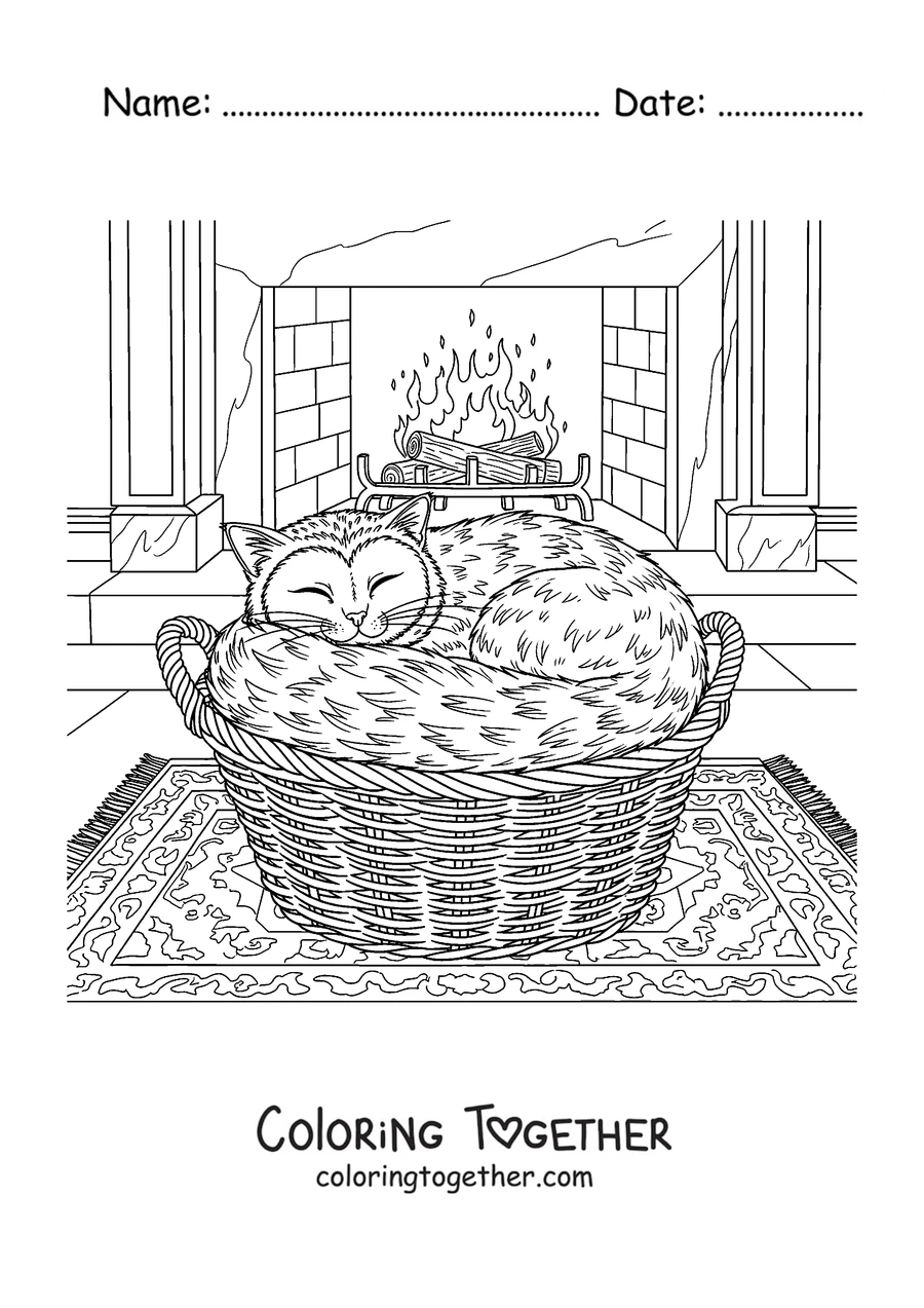 Coloring page of a Meowl sleeping in a basket