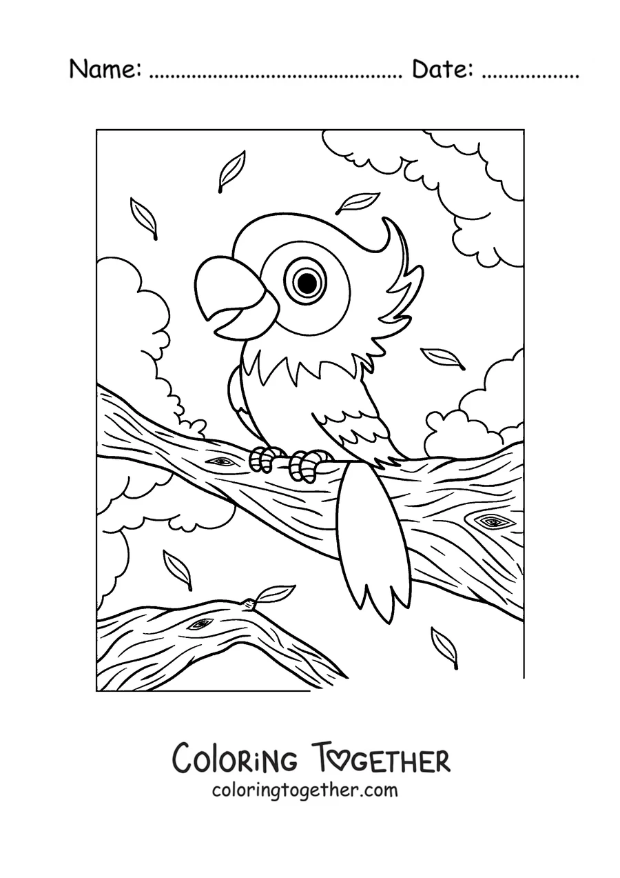 Coloring page of a cute parrot for the littlest kids